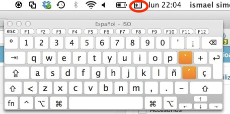 barra de menu visor de teclado