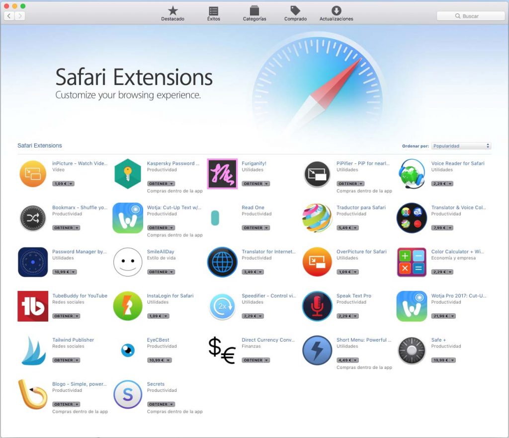 Extensiones de Safari en la Mac App Store
