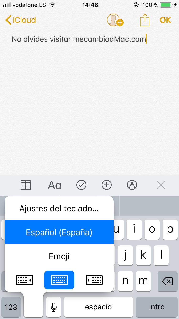 teclado a una mano iOS 11-2