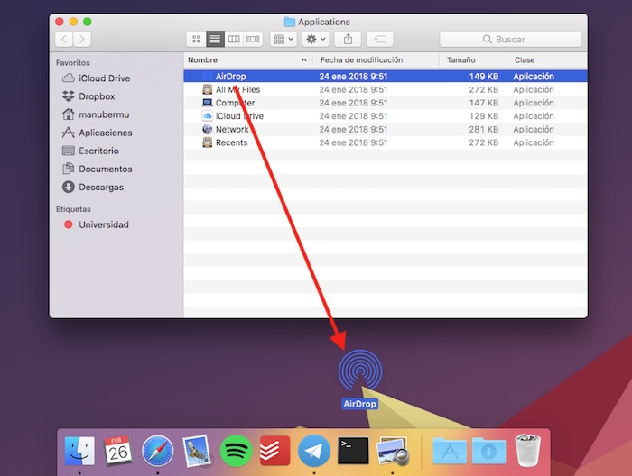 AirDrop icono dock en Mac 3