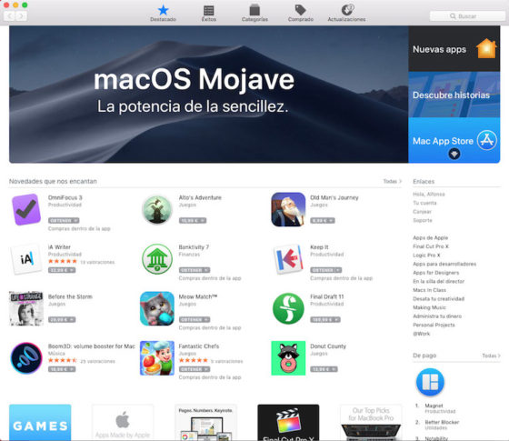 Actualizar macOS Mojave desde la App Store