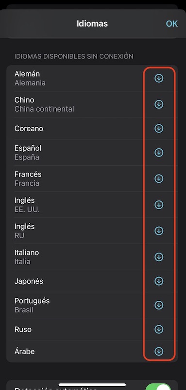 Cómo descargar idiomas app Traducir de iOS 14