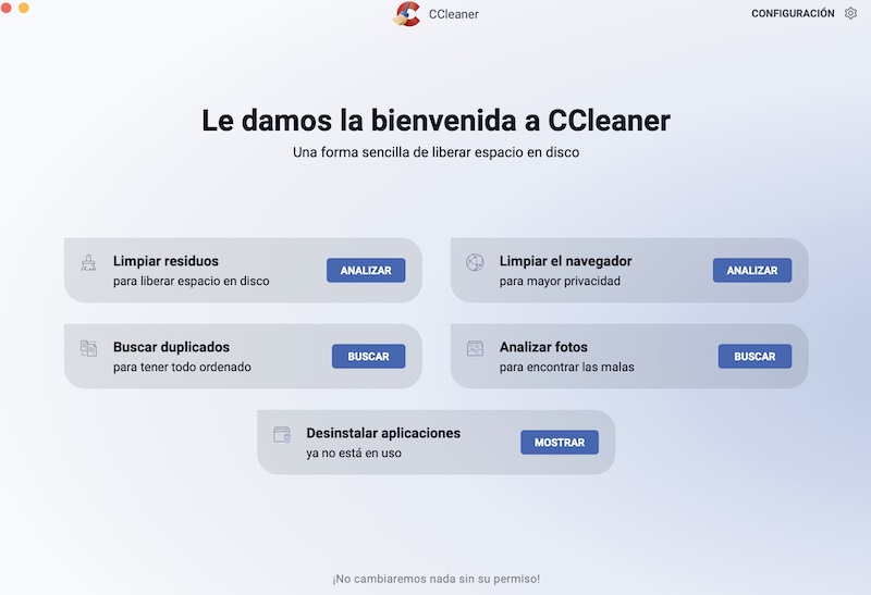 Interfaz de CCleaner para Mac