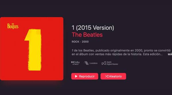 The Beatles Album 1 en Spatial Audio Dolby Atmos Apple