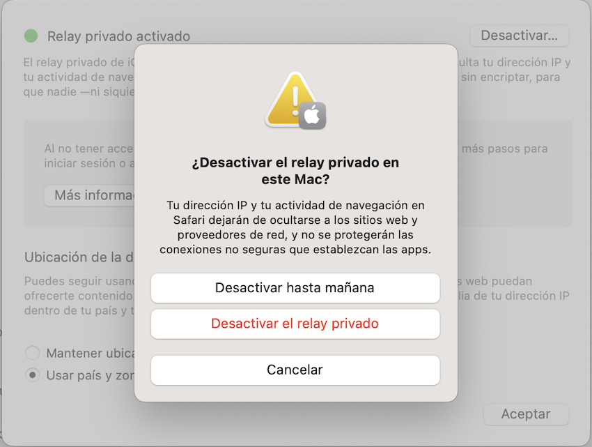 Desactivar el relay privado de iCloud