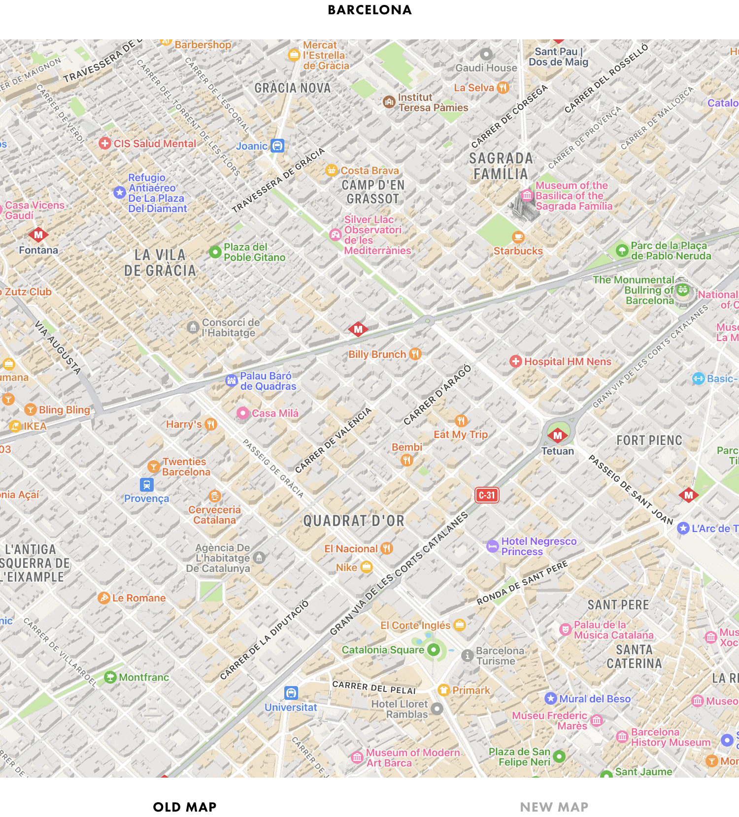 Barcelona en la Detailed City Experience de Apple Maps