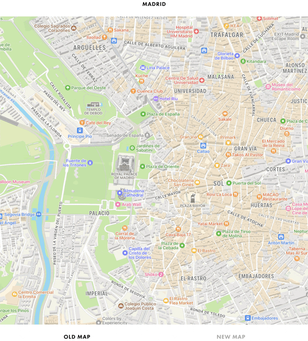 Madrid en la Detailed City Experience de Apple Maps