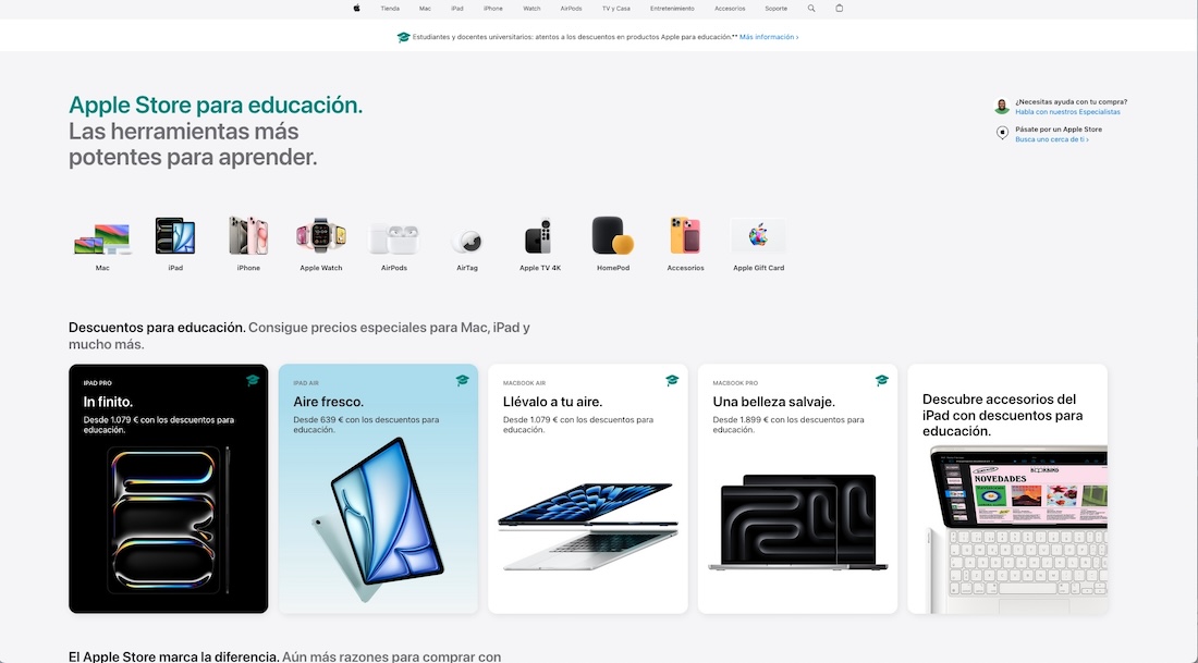 Nueva web de Apple Store para educación