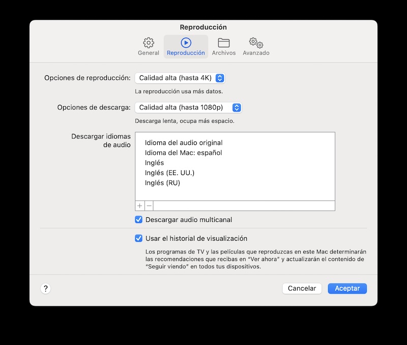 Configuración idiomas de app Apple TV - multiidioma