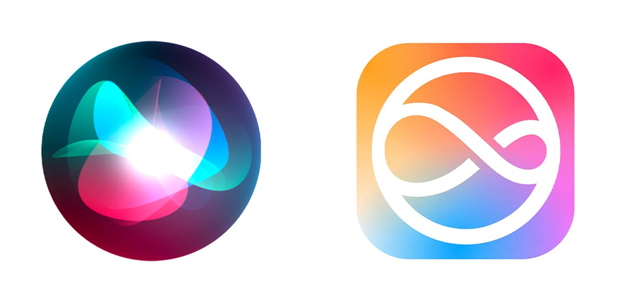 Evolución del logo de Siri - Izquierda el actual logo y a la derecha, el nuevo logo a partir de iOS 18 con Apple Intelligence