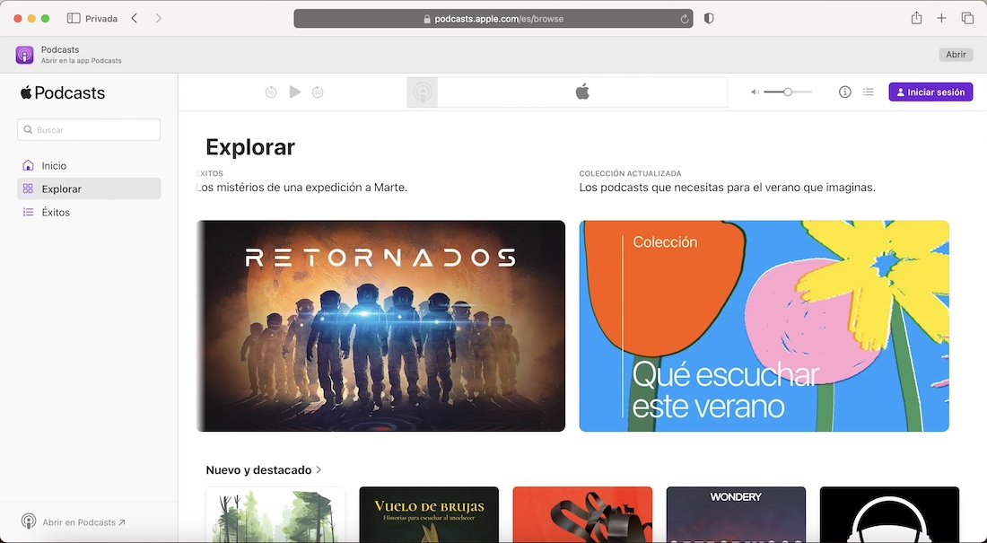 Apple Podcasts versión navegador