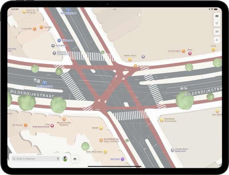 Exploración detallada de ciudades de Apple Maps en Amsterdam