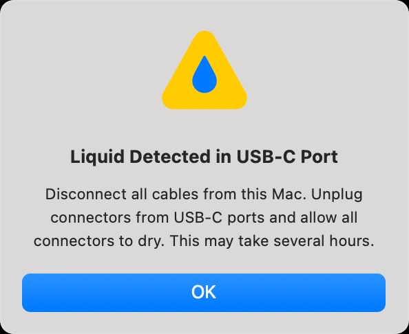 Alerta de líquido en conector USB-C en MacBook