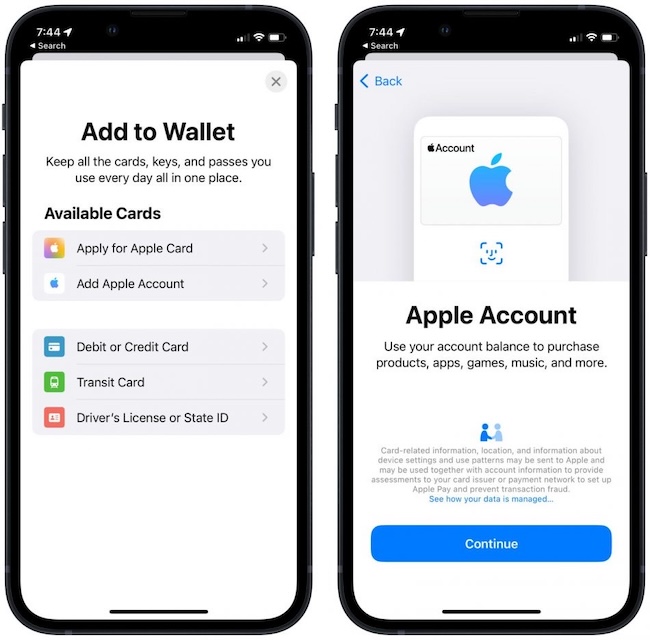 Añadir Apple Account Card