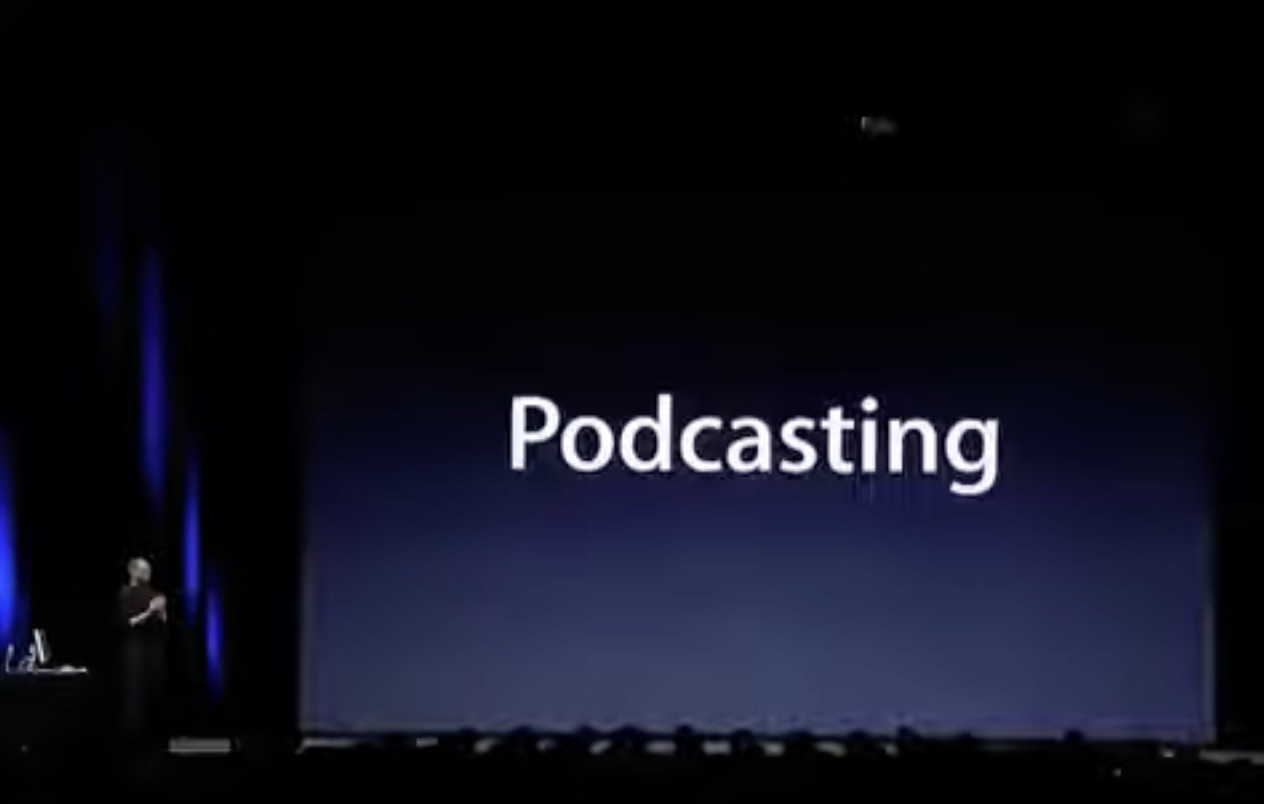 Steve Jobs presentando Podcasting en la WWDC05