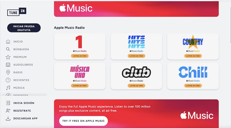 Apple Music Radio en TuneIn