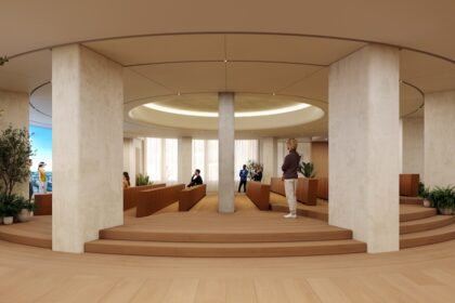 Render del auditorium del apple Developer Center de Berlin