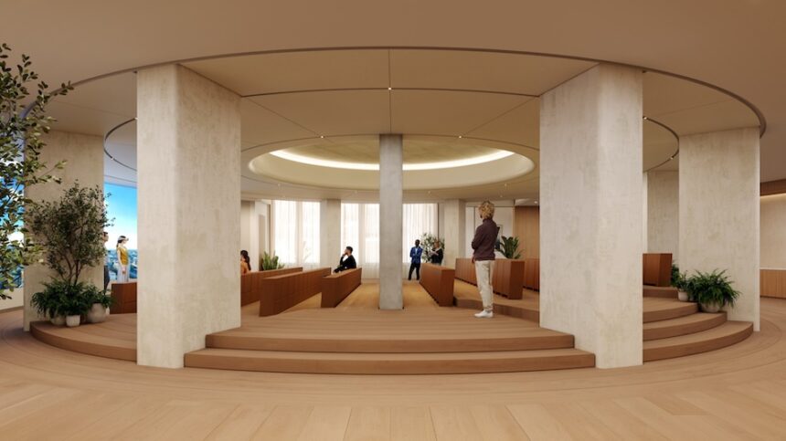 Render del auditorium del apple Developer Center de Berlin